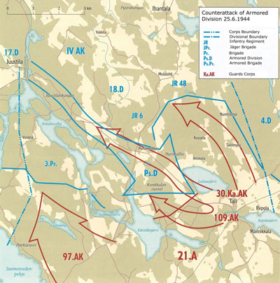 Armoured Division counterattack, Source: Sotatoimet p.244 Armoured Division counterattack, Source: Sotatoimet p.244
