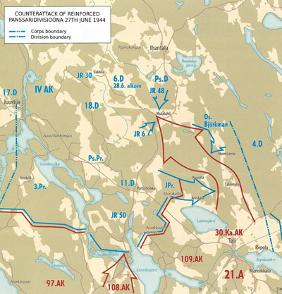 Armoured Division counterattack 27 June, Source: Sotatoimet p.246 Armoured Division counterattack 27 June, Source: Sotatoimet p.246