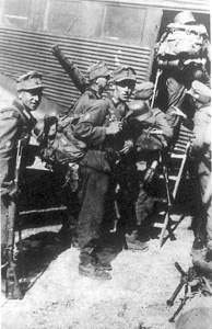 Gebirgsjager boarding a JU-52 on their way to Crete