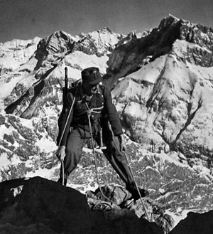 Gebirgsj&auml;ger in high mountain terrain.