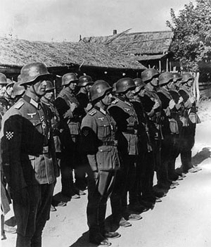 A Croatian unit parading for inspection. A Croatian unit parading for inspection.
