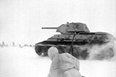 Soviet T-34 advances through the snow Soviet T-34 advances through the snow