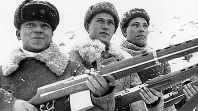 Soviet Troops armed with SVT-40 semi-automatic rifles. Soviet Troops armed with SVT-40 semi-automatic rifles.