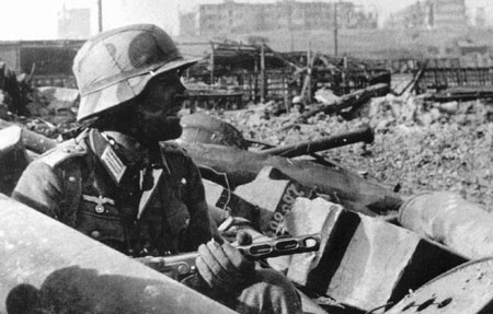 German soldier in the rubble of the Stalingrad rail yards German soldier in the rubble of the Stalingrad rail yards